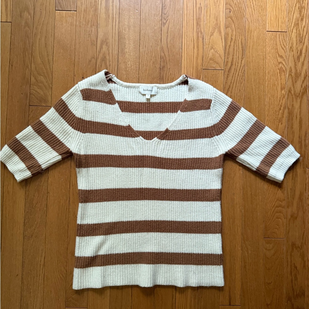 Böhme Cream and Brown Striped Sweater top